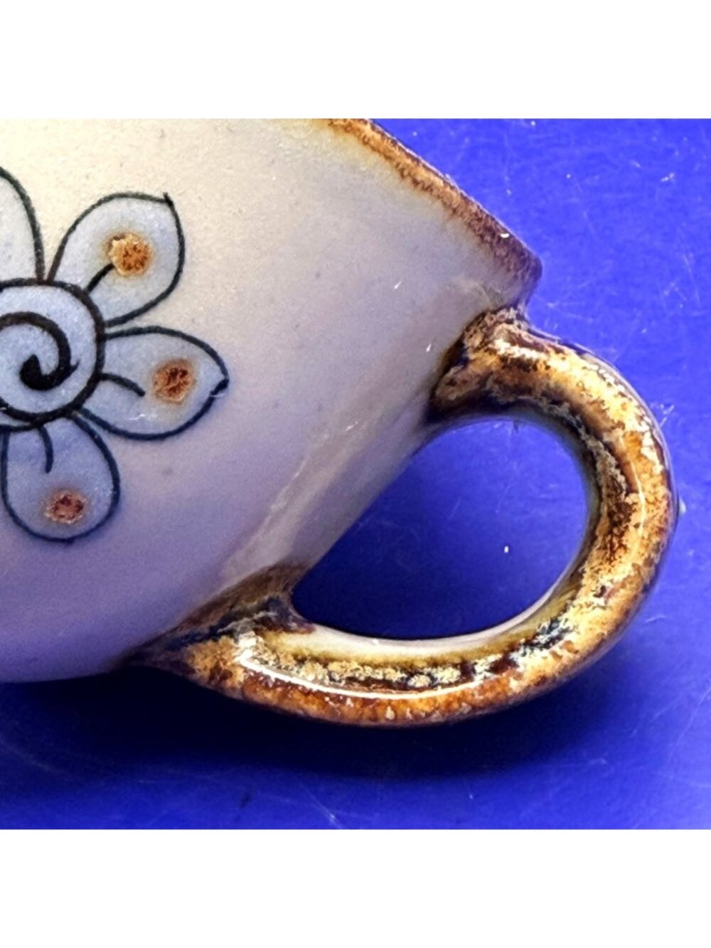 El Palomar Mexico Pottery Creamer Pitcher Vintage Blue Bird Floral Stoneware Mug - Picture 8 of 13